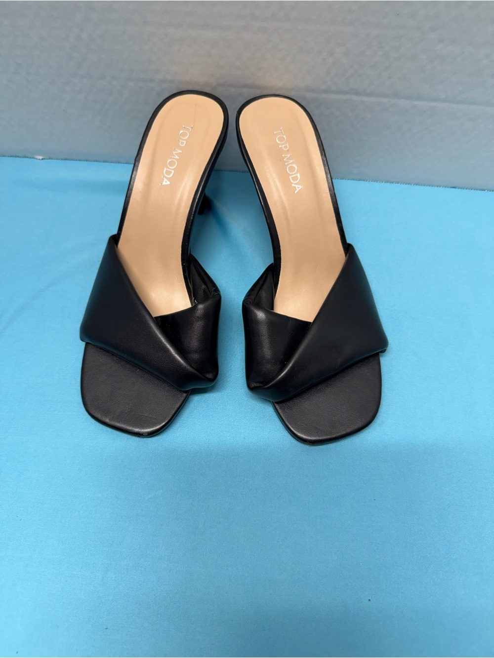 TOP Moda Black Twisted Leather Mule Heels